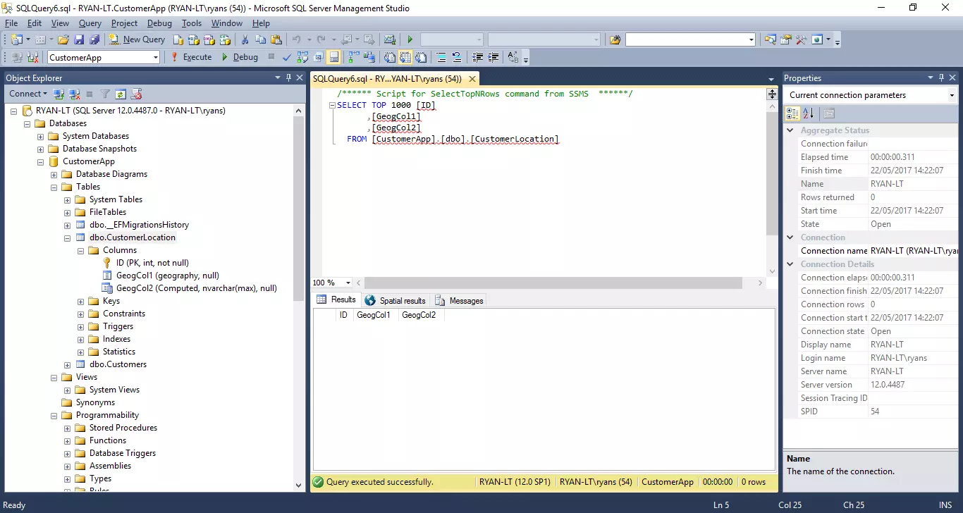 Customer Location Column spatial data types
