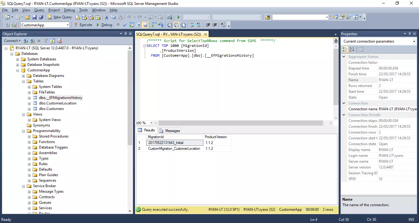 Migrations table showing Custom Migration key